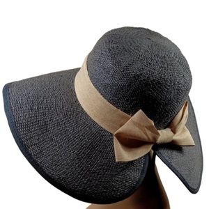 Scala Ladies Black Sun Hat with Khaki band and Bow Accent  🍂